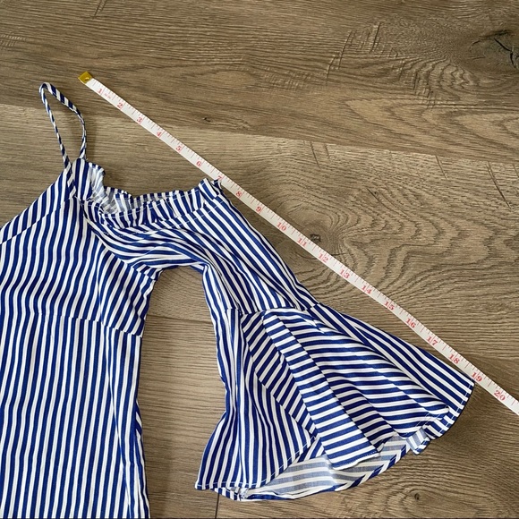 Mango Blue & White A-Line Cold Shoulder Dress - Picture 4 of 8